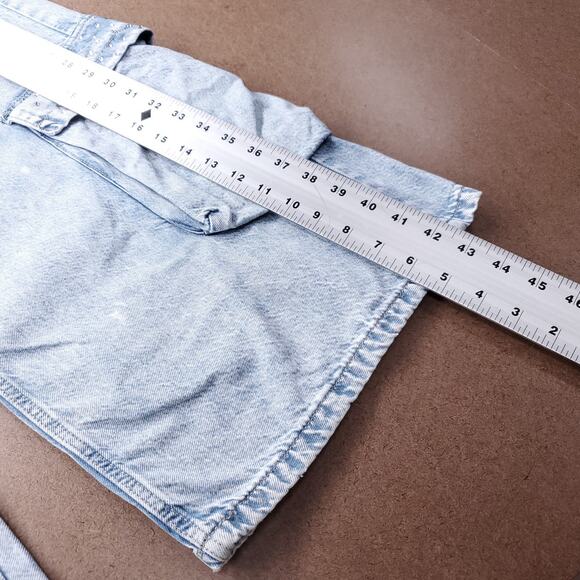 Forever 21 Premium Wide Straight Leg Cargo Jeans Sz 27 Blue Lt Wash Streetwear - Picture 10 of 12